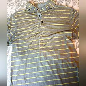 Lululemon Mens Evolution Striped Polo Shirt - Gray and Yellow